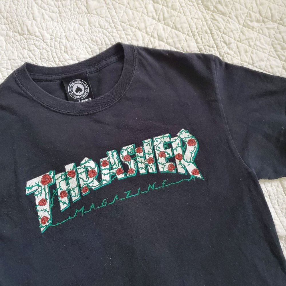 Thrasher shirt rose thorns black tee